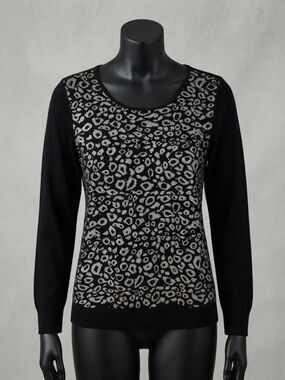 Alfani Black & Gray Scoop-Neck Leopard Jacquard Sweater
